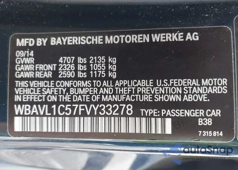 2015 BMW X1 xDrive28I from USA, damaged, VIN WBAVL1C57FVY33278